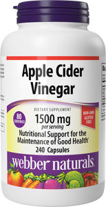 Apple Cider Vinegar, by Webber Naturals, 1500mg, Non-GMO, Gluten Free, 240 Capsules