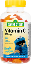 Load image into Gallery viewer, Sesame Street Vitamin C Kids Gummy by Webber Naturals, 125 mg of Vitamin C Per Gummy, Non GMO, Free of Gluten, Dairy, Peanut &amp; Gelatin, For Children Age 3 &amp; Up, Immune, Bone &amp; Teeth Support, 180 Count
