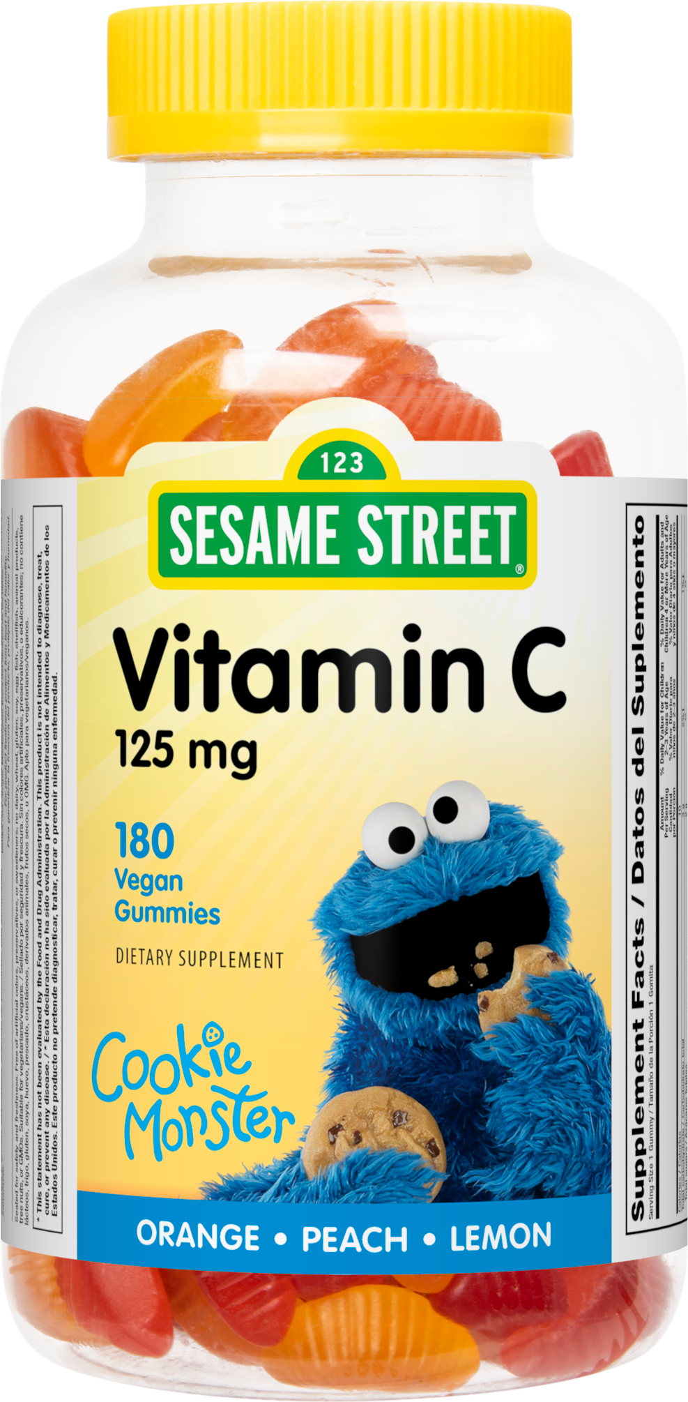 Sesame Street Vitamin C Kids Gummy by Webber Naturals, 125 mg of Vitamin C Per Gummy, Non GMO, Free of Gluten, Dairy, Peanut & Gelatin, For Children Age 3 & Up, Immune, Bone & Teeth Support, 180 Count
