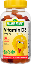 Load image into Gallery viewer, Sesame Street Vitamin D3 Kids Gummy by Webber Naturals, 600 IU of Vitamin D Per Gummy, Non GMO, Free of Gluten, Dairy, Peanut &amp; Gelatin, For Children Age 3 &amp; Up, For Immune and Bone Health, 180 Count
