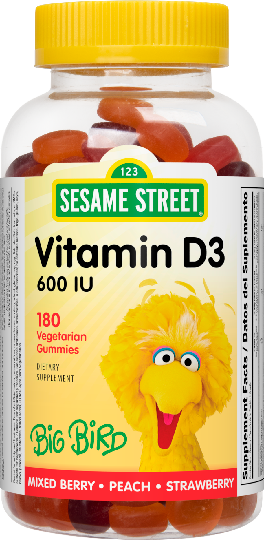Sesame Street Vitamin D3 Kids Gummy by Webber Naturals, 600 IU of Vitamin D Per Gummy, Non GMO, Free of Gluten, Dairy, Peanut & Gelatin, For Children Age 3 & Up, For Immune and Bone Health, 180 Count