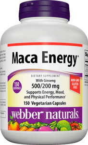 Webber Naturals Maca Energy, 500 mg of Organic Maca with 200 mg of Ginseng, 150 Count, for Cognitive Function, Physical Performance and Stress Relief, Gluten Free, Non-GMO, Suitable for Vegans