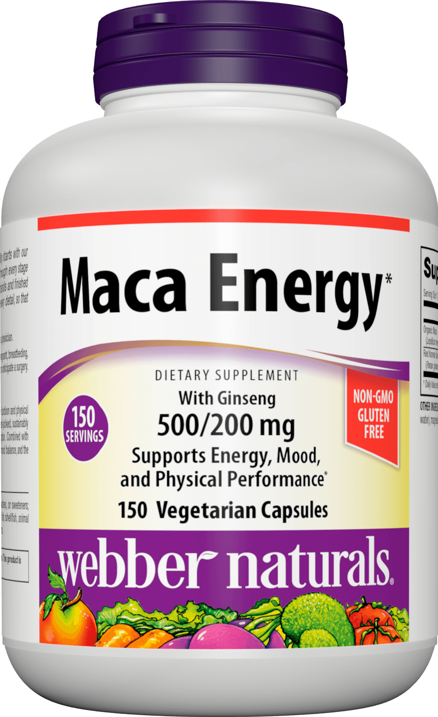 Webber Naturals Maca Energy, 500 mg of Organic Maca with 200 mg of Ginseng, 150 Count, for Cognitive Function, Physical Performance and Stress Relief, Gluten Free, Non-GMO, Suitable for Vegans