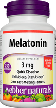 Load image into Gallery viewer, Webber Naturals Melatonin 3 mg, Easy Dissolve, 250 Sublingual Tablets, for Sleep Support, Gluten Free, Non-GMO, Suitable for Vegetarians
