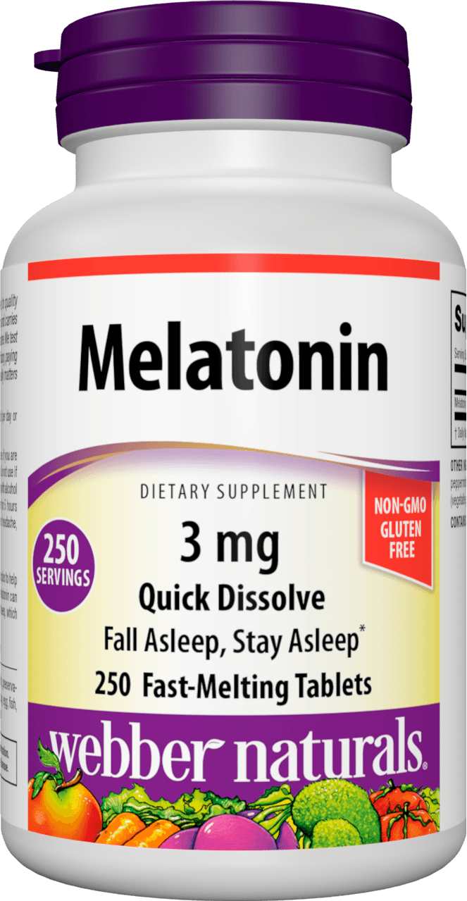 Webber Naturals Melatonin 3 mg, Easy Dissolve, 250 Sublingual Tablets, for Sleep Support, Gluten Free, Non-GMO, Suitable for Vegetarians