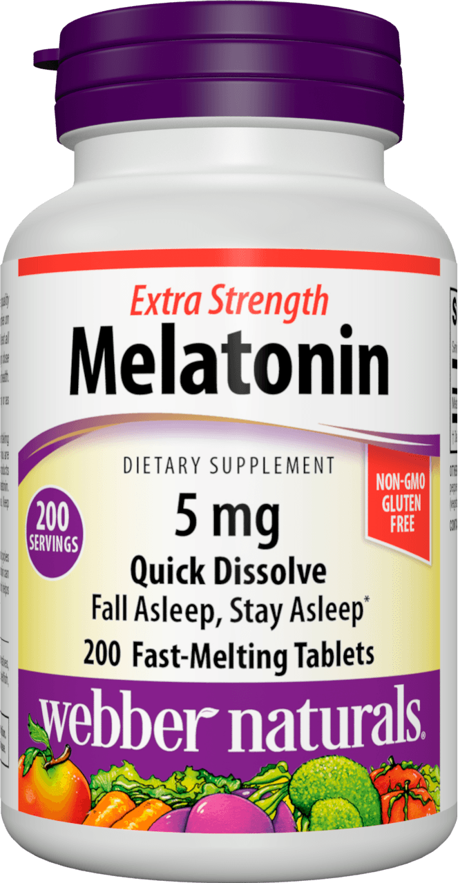 Webber Naturals Extra Strength Melatonin 5 mg, Easy Dissolve, 200 Sublingual Tablets, for Sleep Support, Gluten Free, Non-GMO, Suitable for Vegetarians