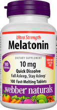 Load image into Gallery viewer, Webber Naturals Ultra Strength Melatonin 10 mg, Easy Dissolve, 100 Sublingual Tablets, for Sleep Support, Gluten Free, Non-GMO, Suitable for Vegetarians
