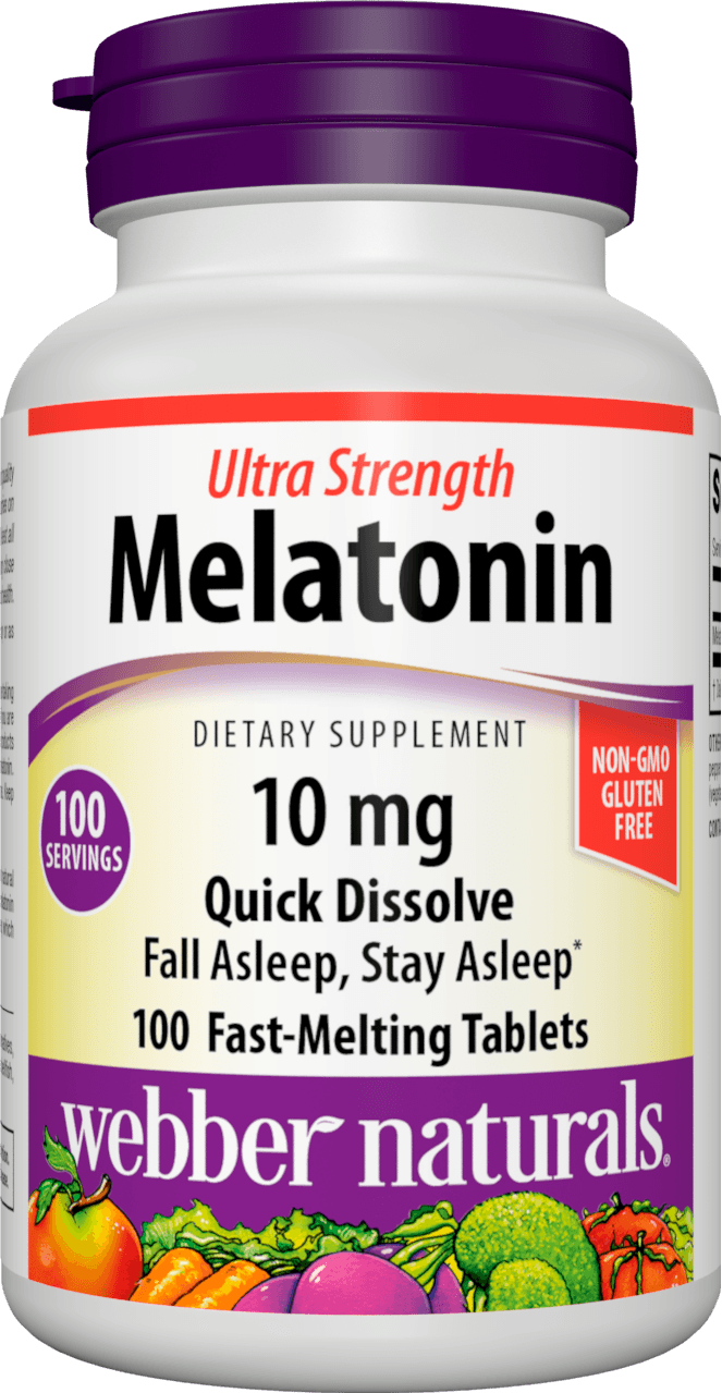 Webber Naturals Ultra Strength Melatonin 10 mg, Easy Dissolve, 100 Sublingual Tablets, for Sleep Support, Gluten Free, Non-GMO, Suitable for Vegetarians
