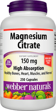 Load image into Gallery viewer, Webber Naturals Magnesium Citrate 150 mg, 250 Capsules, High Absorption, Helps Maintain Healthy Bones, Teeth and Proper Muscle &amp; Heart Function, Non-GMO, Gluten &amp; Diary Free
