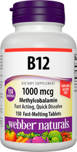 Load image into Gallery viewer, Webber Naturals Vitamin B12 Methylcobalamin 1,000 mcg, Easy Dissolve, Bioactive Sublingual Tablet, 150 Count, Supports Energy Production and Metabolism, Gluten Free, Non-GMO, Suitable for Vegetarians
