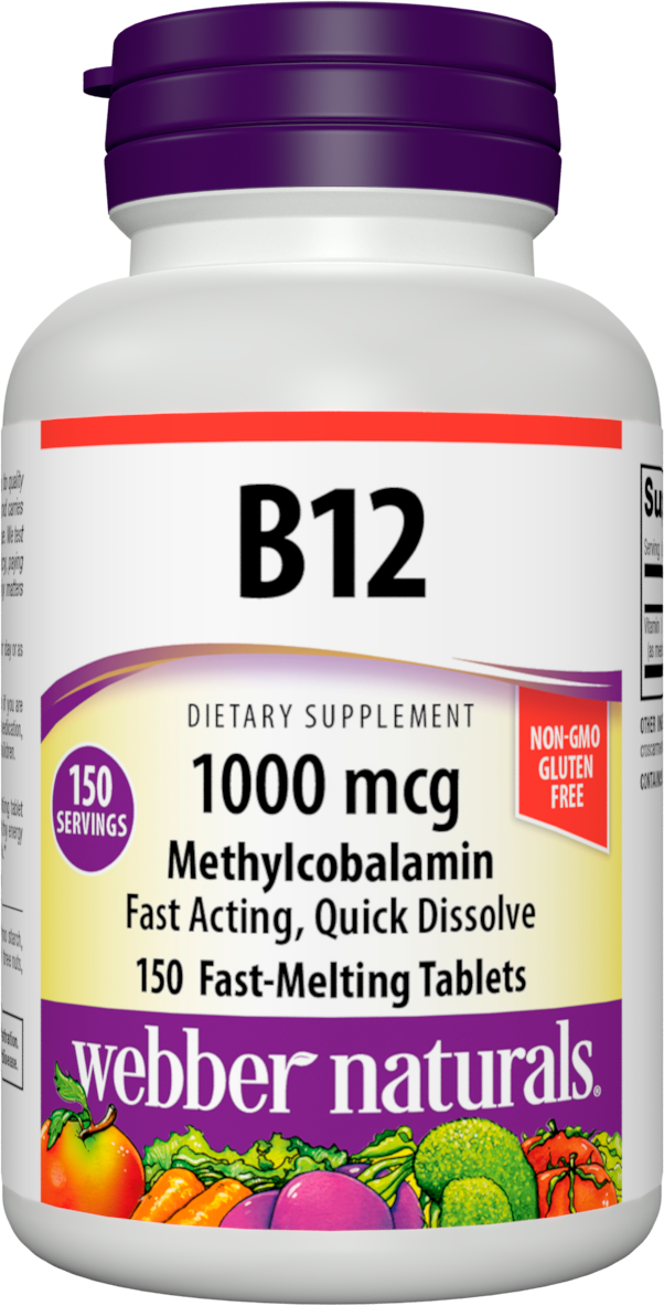 Webber Naturals Vitamin B12 Methylcobalamin 1,000 mcg, Easy Dissolve, Bioactive Sublingual Tablet, 150 Count, Supports Energy Production and Metabolism, Gluten Free, Non-GMO, Suitable for Vegetarians