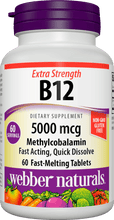 Load image into Gallery viewer, Webber Naturals Vitamin B12 Methylcobalamin 5,000 mcg, Easy Dissolve, Bioactive Sublingual Tablet, 60 Count, Supports Energy Production and Metabolism, Gluten Free, Non-GMO, Suitable for Vegetarians
