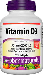 Webber Naturals Vitamin D3 Softgel, 2,000 IU, 375 Count, for Immune Heath and Support for The Development and Maintenance of Bones and Teeth, Non GMO and Gluten Free