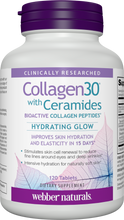 Load image into Gallery viewer, Webber Naturals Collagen30 with Ceramides, Bioactive Collagen Peptides, 120 Tablets, Hydrating Glow, Helps Improve Skin Hydration, Elasticity &amp; Smoothness, Non GMO, Dairy &amp; Gluten Free

