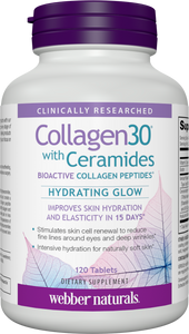 Webber Naturals Collagen30 with Ceramides, Bioactive Collagen Peptides, 120 Tablets, Hydrating Glow, Helps Improve Skin Hydration, Elasticity & Smoothness, Non GMO, Dairy & Gluten Free