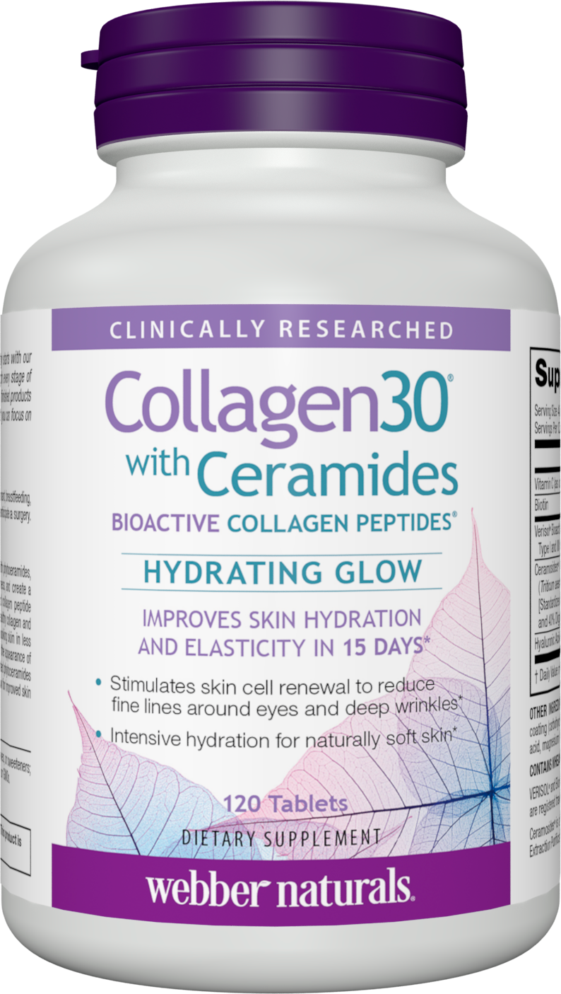 Webber Naturals Collagen30 with Ceramides, Bioactive Collagen Peptides, 120 Tablets, Hydrating Glow, Helps Improve Skin Hydration, Elasticity & Smoothness, Non GMO, Dairy & Gluten Free