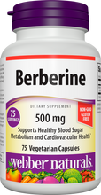 Load image into Gallery viewer, Webber Naturals Berberine Supplement, 500 mg Per Pill, 75 Vegetarian Capsules, Supports Normal Blood Sugar Maintenance, Gluten and Dairy Free, Non-GMO, Suitable for Vegans
