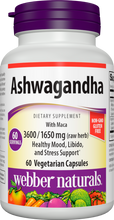 Load image into Gallery viewer, Webber Naturals Ashwagandha with Maca, 3,600 mg of Ashwagandha Root with 1,650 mg of Maca Root Per Pill, 60 Vegetarian Capsules, Supports Immunity, Mood Balance and Stress, Gluten Free, Non-GMO
