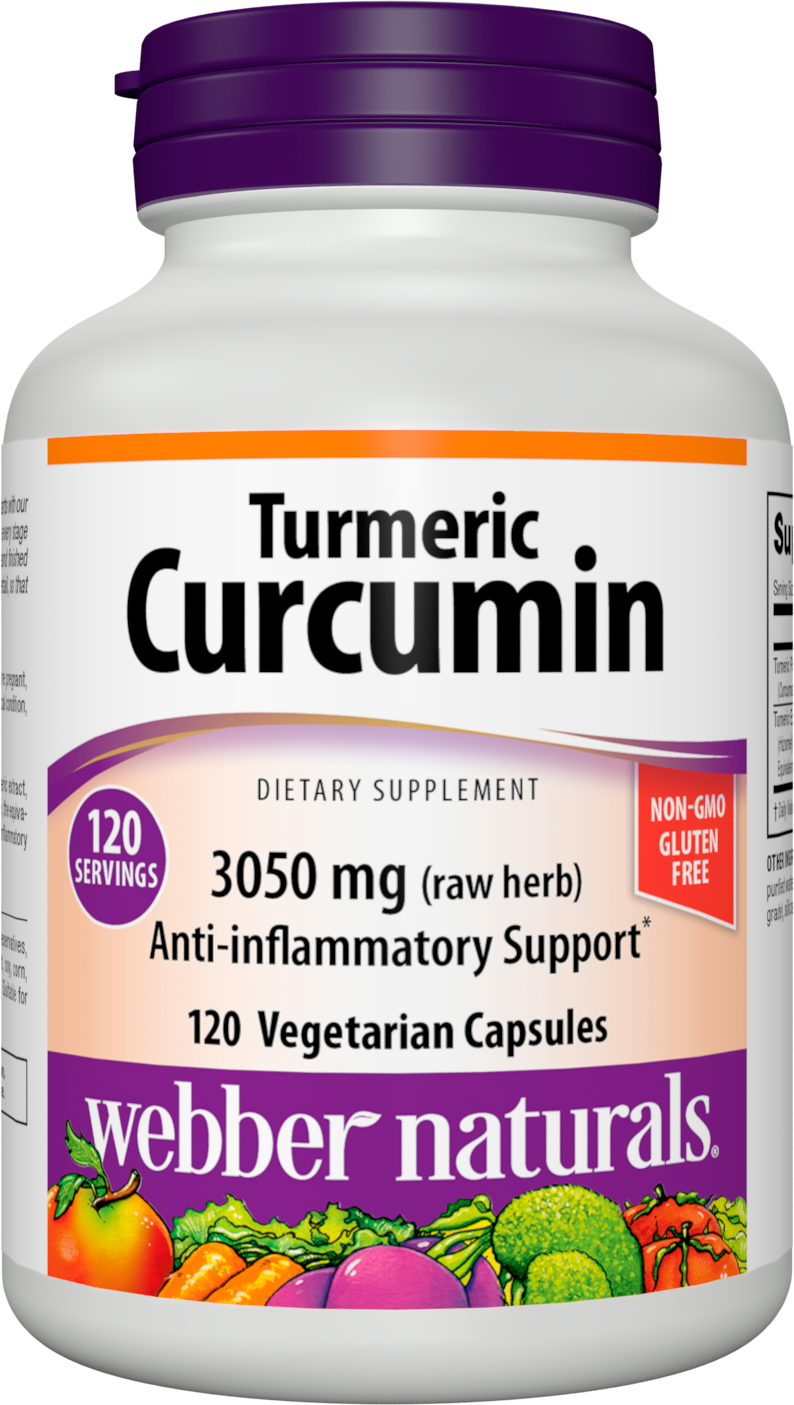 Webber Naturals Turmeric Curcumin, 3,050 mg of Raw Turmeric, 120 Vegetarian Capsules, Digestion, Joint and Antioxidant Support, Gluten Free, Non-GMO, Suitable for Vegans and Vegetarians