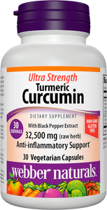Webber Naturals Ultra Strength Turmeric Curcumin with Black Pepper, 32,500 mg of Raw Turmeric, 30 Vegetarian Capsules, Joint and Antioxidant Support, Gluten Free, Non-GMO, Suitable for Vegans