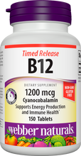 Load image into Gallery viewer, Webber Naturals Vitamin B12 Cyanocobalamin 1,200 mcg, Timed Release, 150 Tablets, Supports Energy Production and Metabolism, Gluten Free, Non-GMO, Suitable for Vegetarians and Vegans
