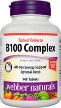 Load image into Gallery viewer, Webber Naturals Vitamin B100 Complex, Timed Release, 140 Tablets, Supports Energy Production, Immune Function and Metabolism, Gluten Free, Non-GMO, Suitable for Vegetarians and Vegans
