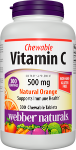 Webber Naturals Chewable Orange Vitamin C, 300 Count, 500 mg of Vitamin C Per Chewable Tablet, Bones, Teeth, Immune and Antioxidant Support, Non GMO, Dairy & Gluten Free