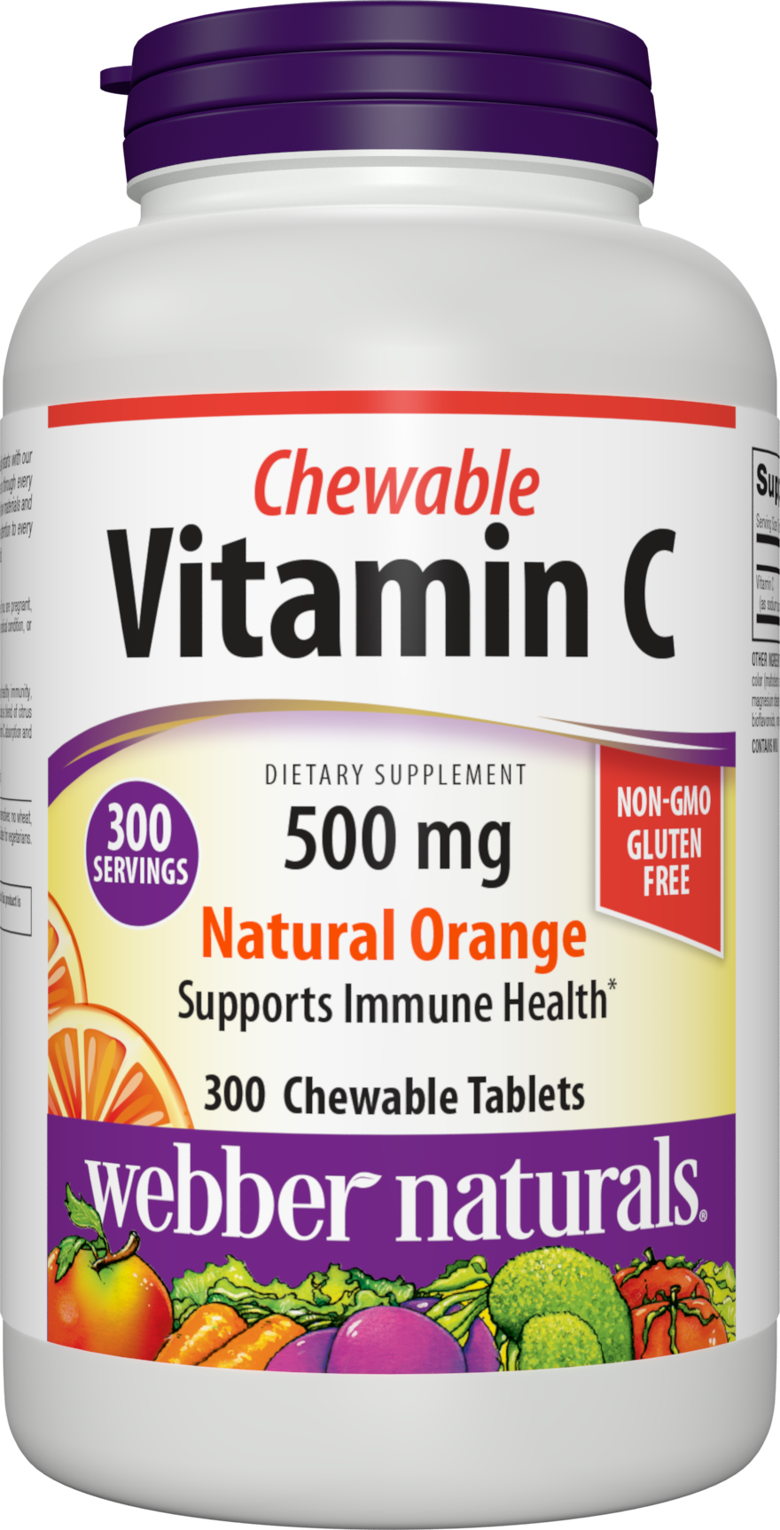 Webber Naturals Chewable Orange Vitamin C, 300 Count, 500 mg of Vitamin C Per Chewable Tablet, Bones, Teeth, Immune and Antioxidant Support, Non GMO, Dairy & Gluten Free