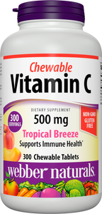 Webber Naturals Chewable Tropical Breeze Vitamin C, 300 Count, 500 mg of Vitamin C Per Chewable Tablet, Bones, Teeth, Immune and Antioxidant Support, Non GMO, Dairy & Gluten Free