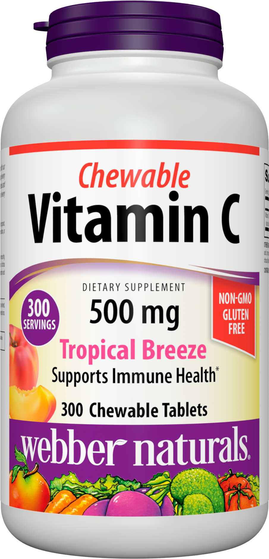 Webber Naturals Chewable Tropical Breeze Vitamin C, 300 Count, 500 mg of Vitamin C Per Chewable Tablet, Bones, Teeth, Immune and Antioxidant Support, Non GMO, Dairy & Gluten Free