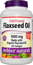 Load image into Gallery viewer, Webber Naturals Cold Pressed Flaxseed Oil 1000 mg, 210 Softgels, Plant Source Omega-3, Supports Heart, Brain, Joint, and Immune Health, Gluten and Dairy Free
