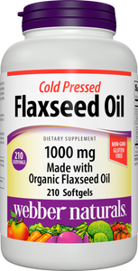 Webber Naturals Cold Pressed Flaxseed Oil 1000 mg, 210 Softgels, Plant Source Omega-3, Supports Heart, Brain, Joint, and Immune Health, Gluten and Dairy Free