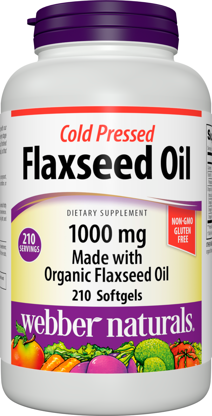 Webber Naturals Cold Pressed Flaxseed Oil 1000 mg, 210 Softgels, Plant Source Omega-3, Supports Heart, Brain, Joint, and Immune Health, Gluten and Dairy Free