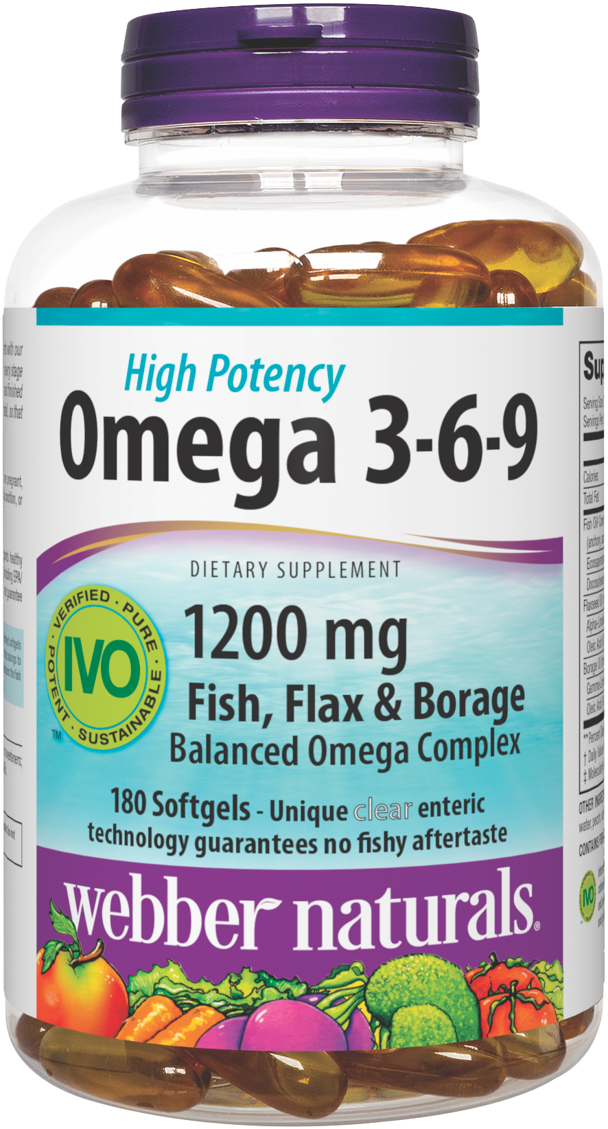 Webber Naturals Triple Omega 3-6-9, 1,200 mg Fish Oil Per Softgel, High Potency, 180 Softgels, No Fishy Aftertaste, Ultra-Purified, for Heart, Brain and Cardiovascular Health, Gluten & Shellfish-Free