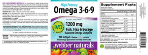 Webber Naturals Triple Omega 3-6-9, 1,200 mg Fish Oil Per Softgel, High Potency, 180 Softgels, No Fishy Aftertaste, Ultra-Purified, for Heart, Brain and Cardiovascular Health, Gluten & Shellfish-Free