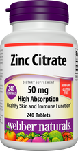 Load image into Gallery viewer, Webber Naturals Zinc Citrate 50 mg, 240 Tablets, Highly Absorbable, for Immune, Skin and Prostate Support, Free of Dairy and Gluten, Vegan
