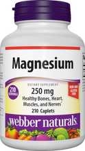 Load image into Gallery viewer, Webber Naturals Magnesium 250 mg, 210 Caplets, Helps Support Muscle, Bone, Nerve and Heart Health, Non-GMO, Gluten &amp; Diary Free, Vegan
