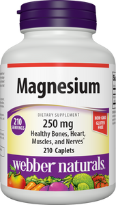 Webber Naturals Magnesium 250 mg, 210 Caplets, Helps Support Muscle, Bone, Nerve and Heart Health, Non-GMO, Gluten & Diary Free, Vegan