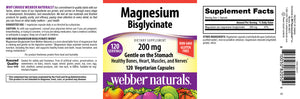 Webber Naturals Magnesium Bisglycinate 200 mg, 120 Vegetarian Capsules, Easily Absorbable and Gentle On The Stomach, Supports Bones, Teeth and Muscles, Gluten and Dairy Free, Vegan