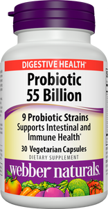 Webber Naturals Probiotic 55 Billion, 30 Capsules, Supplement for Immune and Digestive Health, Shelf-Stable, No Refrigeration Required, Non GMO and Gluten Free, Vegetarian