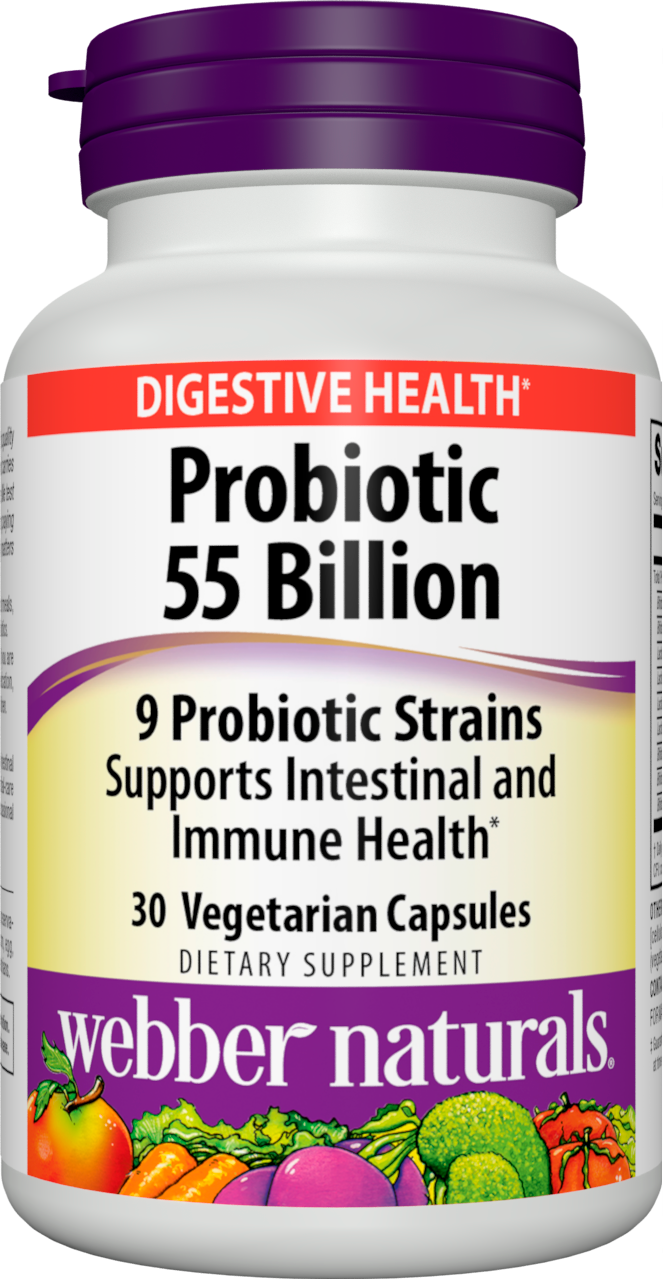 Webber Naturals Probiotic 55 Billion, 30 Capsules, Supplement for Immune and Digestive Health, Shelf-Stable, No Refrigeration Required, Non GMO and Gluten Free, Vegetarian