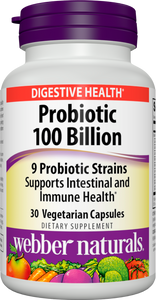 Webber Naturals Probiotic 100 Billion, 30 Capsules, Supplement for Immune and Digestive Health, Shelf-Stable, No Refrigeration Required, Non GMO and Gluten Free, Suitable for Vegetarians