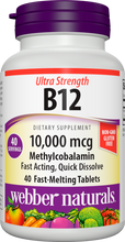 Load image into Gallery viewer, Webber Naturals Vitamin B12 10,000 mcg Ultra Strength, 40 Count, Fast-Melting Tablets, Supports Energy Metabolism, Immune and Heart Health, Gluten Free, Non-GMO, Vegan
