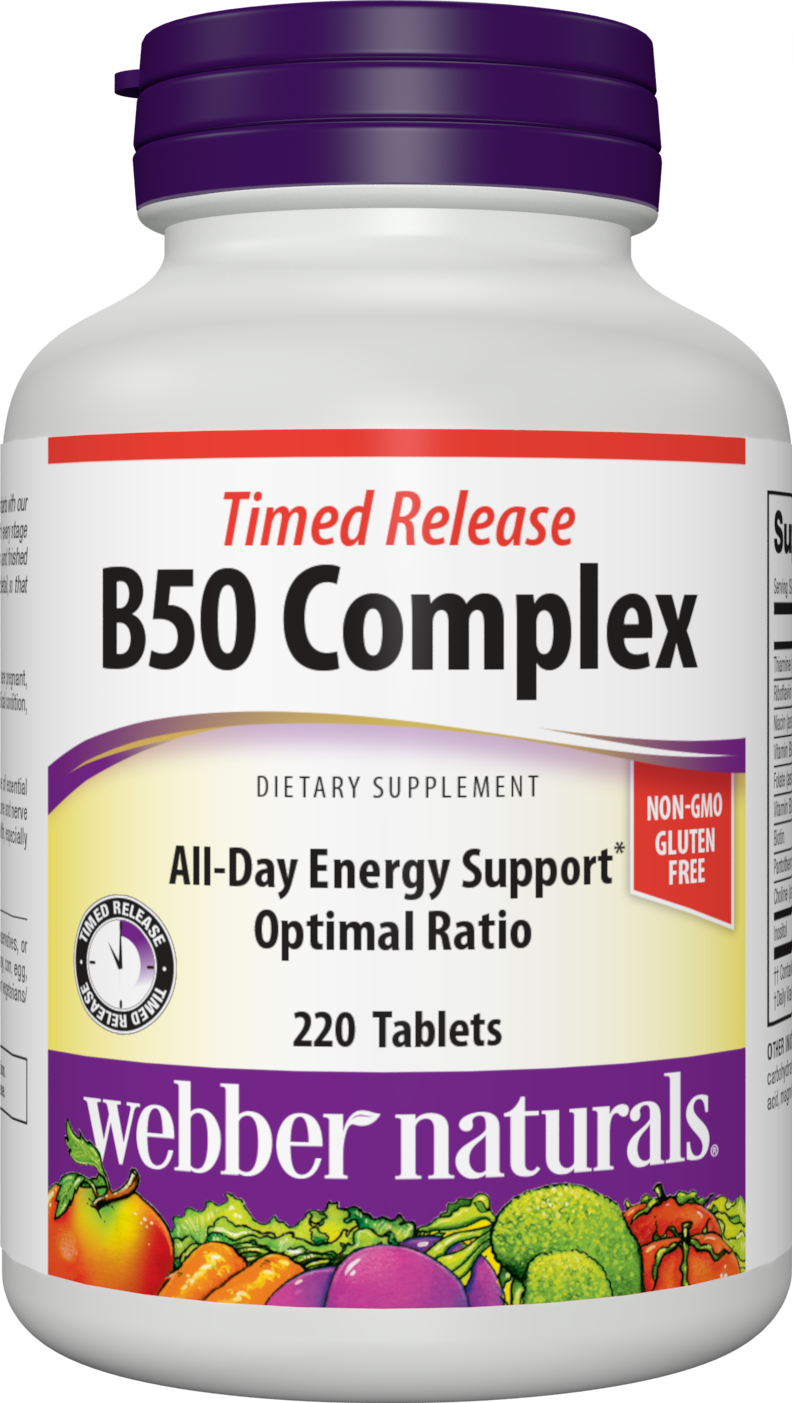 Webber Naturals Vitamin B50 Complex, Timed Release, 220 Tablets, Supports Energy Production, Immune Function and Metabolism, Gluten Free, Non-GMO, Vegan
