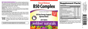 Webber Naturals Vitamin B50 Complex, Timed Release, 220 Tablets, Supports Energy Production, Immune Function and Metabolism, Gluten Free, Non-GMO, Vegan