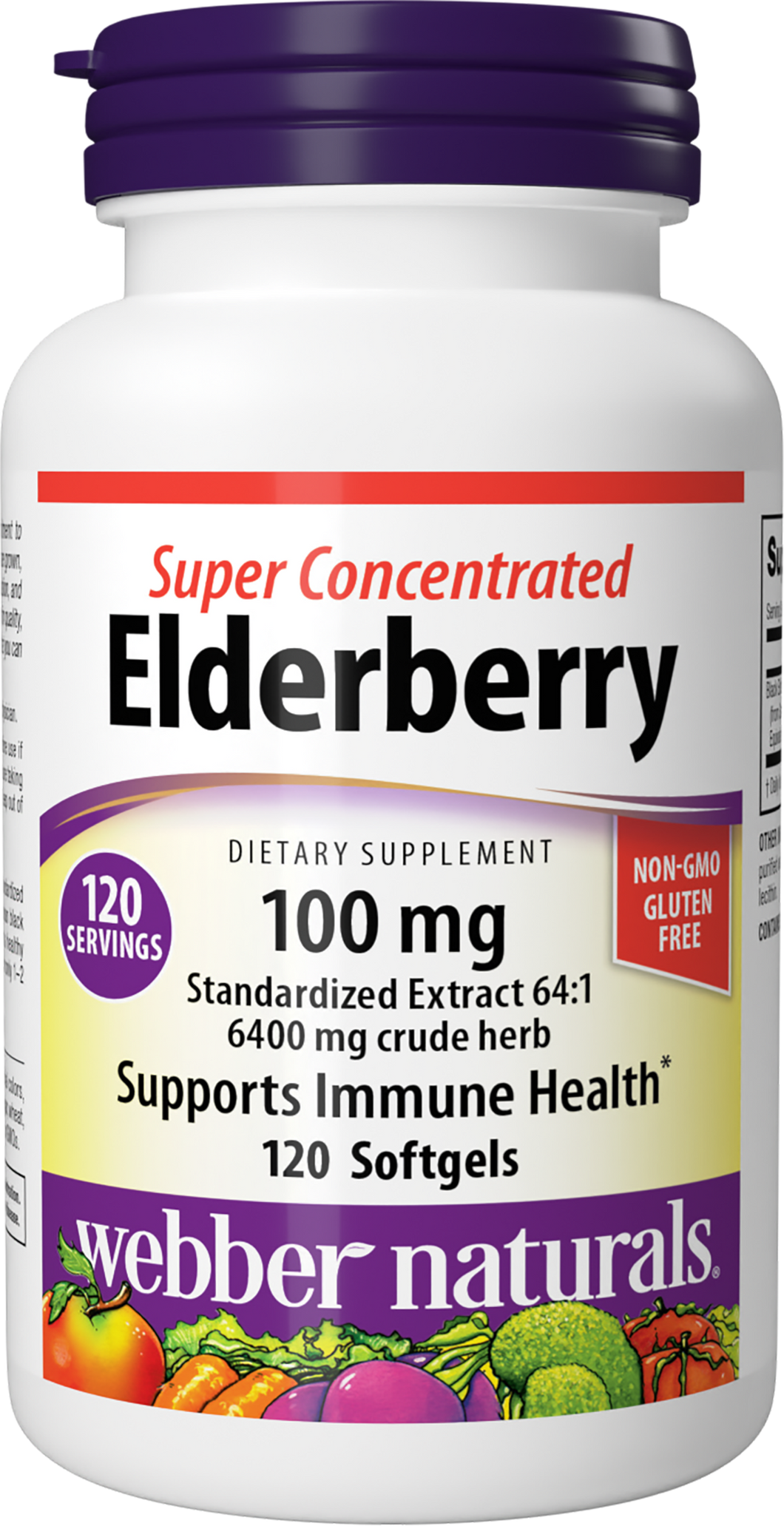 Webber Naturals Super Concentrated Elderberry Supplement, 6,400 mg Per Softgel, 120 Softgels, European Black Elderberry, Immune and Antioxidant Support, Gluten, Sugar and Dairy Free, Non-GMO