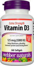 Load image into Gallery viewer, Extra Strength Vitamin D3 5000IU, by Webber Naturals, formulated with Organic Flaxseed, 360 softgels (One Year Supply)
