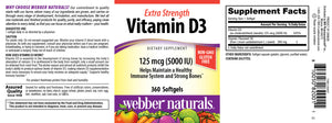 Extra Strength Vitamin D3 5000IU, by Webber Naturals, formulated with Organic Flaxseed, 360 softgels (One Year Supply)