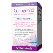 Load image into Gallery viewer, Collagen30 Bioactive Collagen Peptides, by Webber Naturals, Anti-Wrinkle, (Types I, III), 2500mg, 180 Tablets
