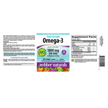 Load image into Gallery viewer, Triple Strength Omega-3, by Webber Naturals, 1800mg of EPA/DHA, Non-GMO, Ultra Purified, 120 softgels, 60 Servings
